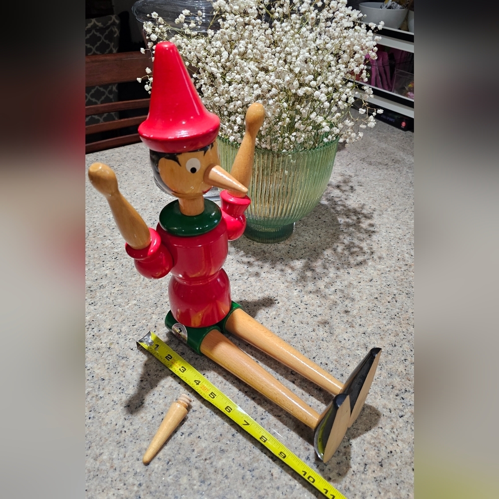 RARE Amazing Italian Wooden Classic Pinocchio Toy By GIOCATTOLI BREVETTATI - Picture 9 of 9
